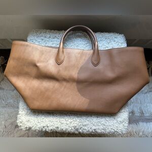 KHAITE Tan Leather Amelia Tote Bag with Curved Handles